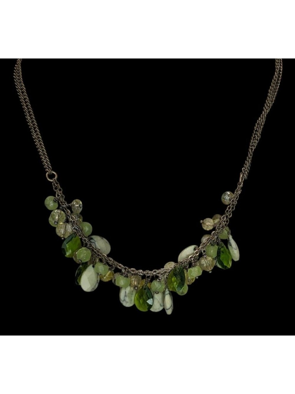 Kenneth Cole Vintage Green Beaded Fringe Necklace 16 Inch Boho Statement